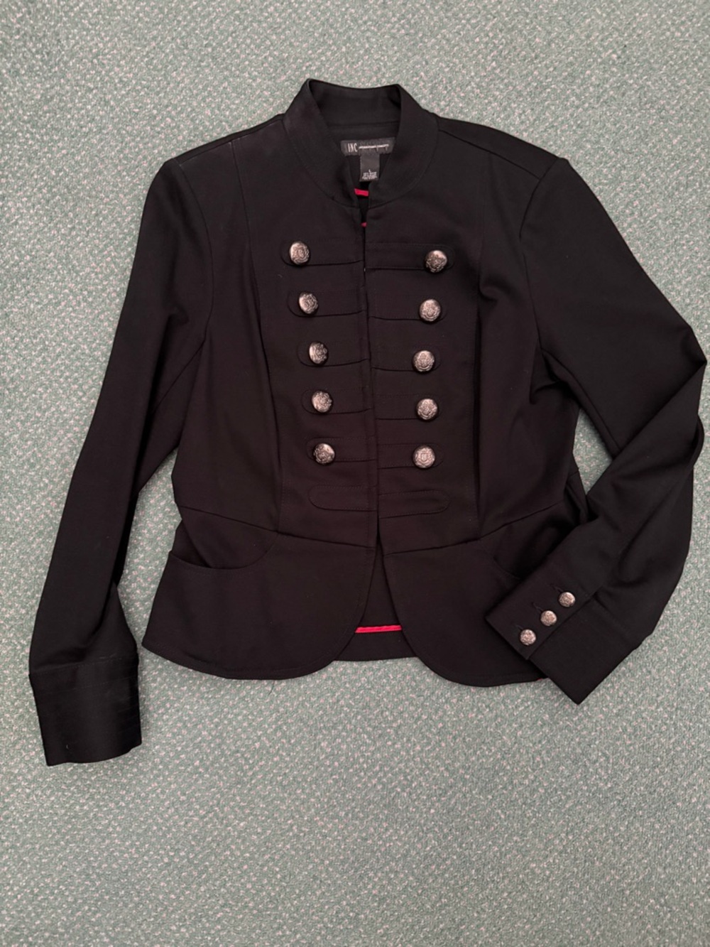 INC International Concepts Black Military-Inspired Blazer with Silver Buttons